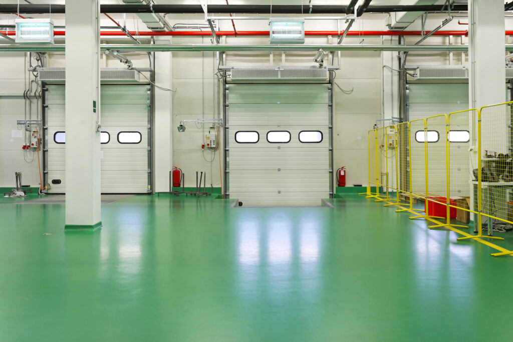 Loading dock interior in a distribution warehouse. 